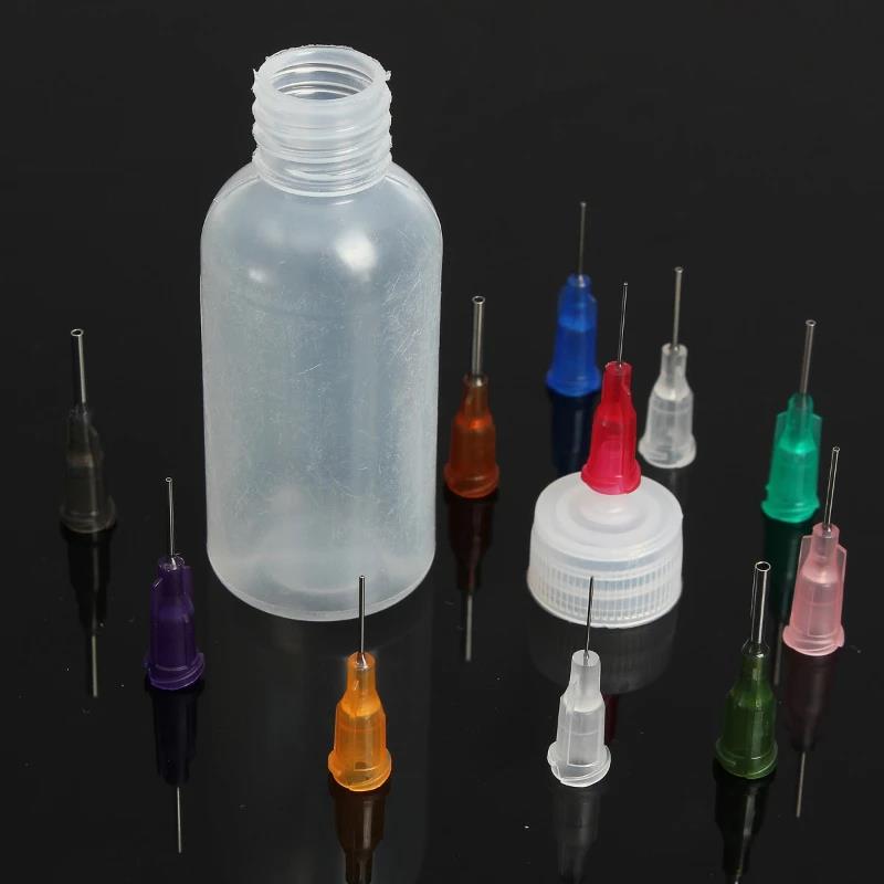 30ml/50ml Transparent Polyethylene Needle Dispenser Dispensing Bottle for Rosin Solder Flux Paste + 11 Needles Tools Vnce Lncei. 
