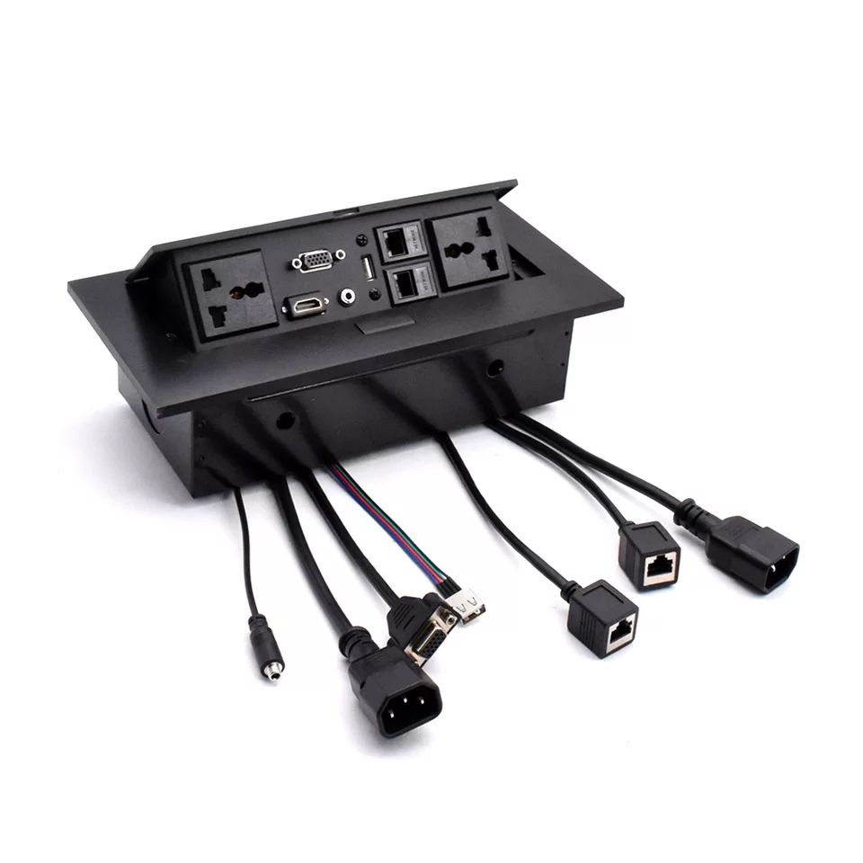 Zinc Alloy Plate 16A Slow POP UP 2 Power EU Socket 2 USB Charge Port 2.1A Table Outlet Matte Black Cover All Metal Body