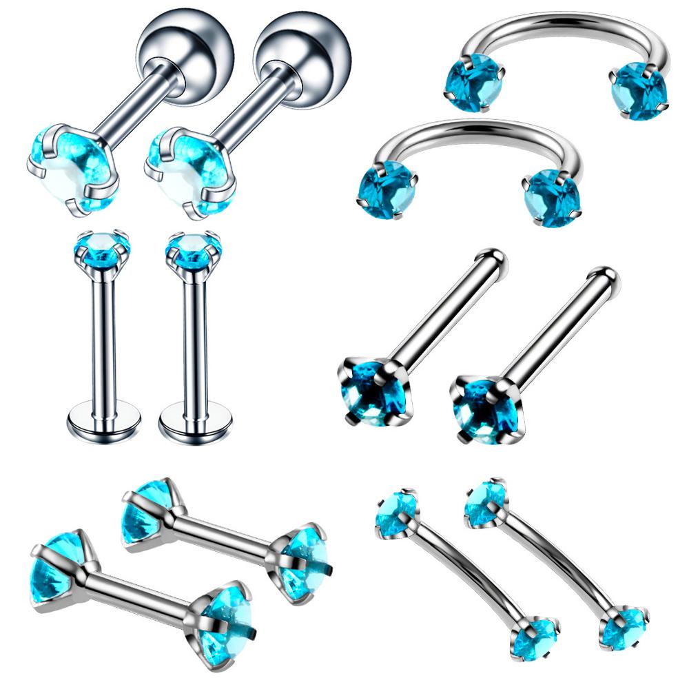 Gofei Brand 12PCS/Set Crystal Labret Piercing Lip Nose Ring Eyebrow Piercing Helix Tragus Piercing Earring Stud Pircing Kit. 