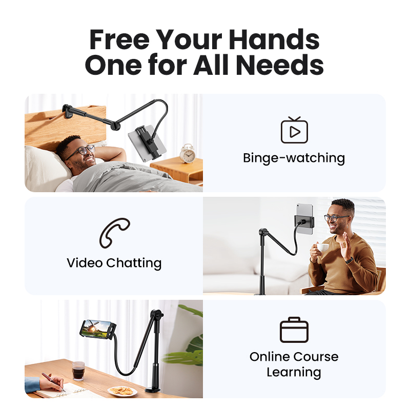 UGREEN Phone Tablet Stand iPad Holder for Bed iPad Mount Stand Gooseneck Tablet Stand Holder for Desk Video Re-cording Laying Down Rotating Swivel Swing Arm for iPad Pro iPhone Samsung Tabs Fire, 12.9''. 