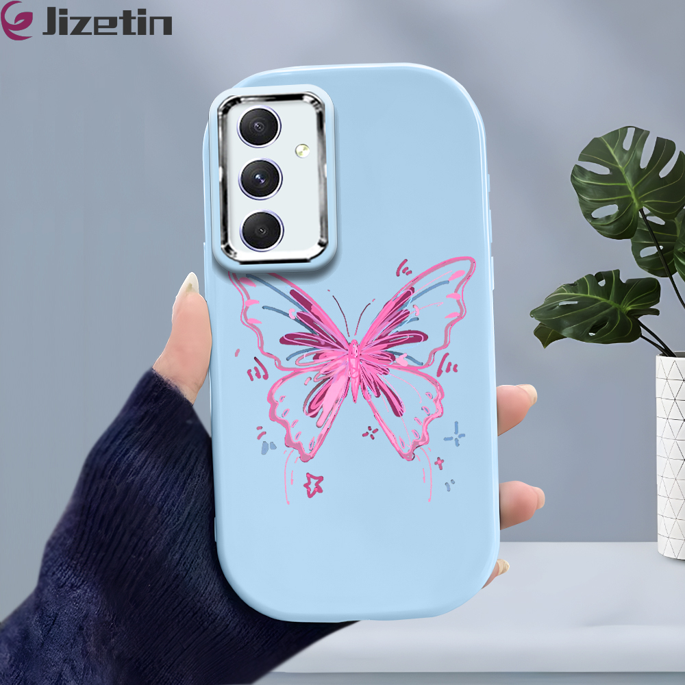 Jizetin for Samsung A54 5G Back Cover Line Purple Butterfly Bright Lens Frame Candy Soft Rubber Phone Cases