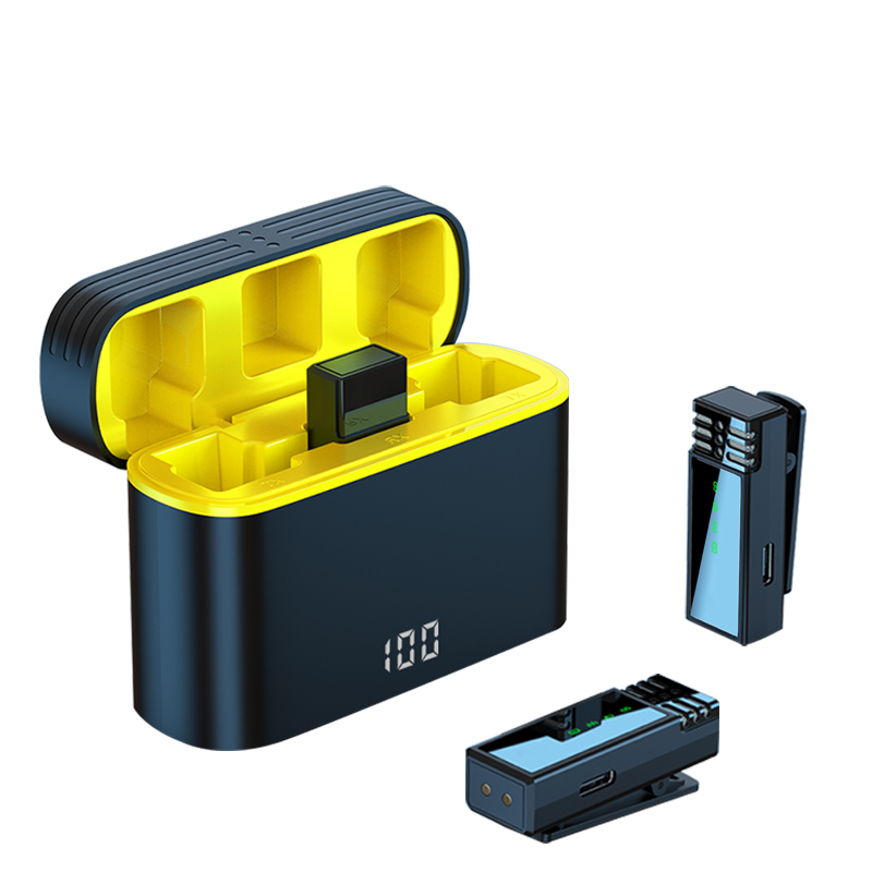 The new J68 private model noise reduction wireless collar clip microphone one drag two digital display charging bin mobile phone. 