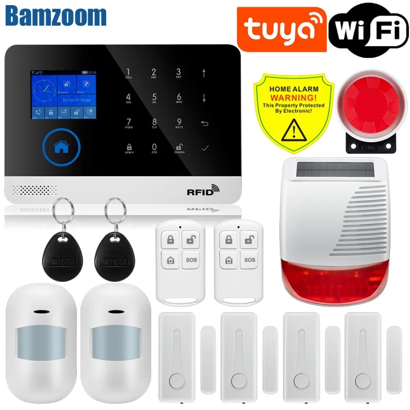Tuya WiFi GSM home Security Protection smart Alarm System Touch screen Burglar kit Mobile APP Remote Control RFID Arm and Disarm