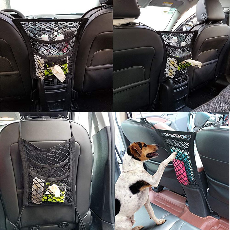 3-Layer Car Mesh Organizer, Stretchable Seat Back Net Bag, Barrier of Backseat  Pet Kids, Cargo Tissue Purse Holder, Driver Storage Netting Pouch