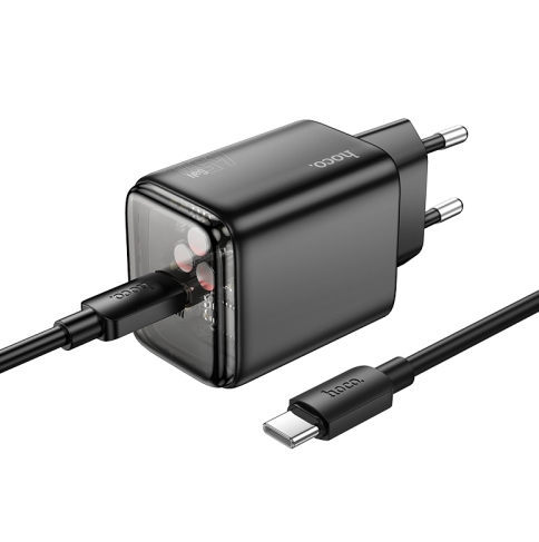 hoco N54 Monsoon Single Port PD45W Type-C Charger with 1m Type-C Cable, EU Plug(Black)   - Time Square