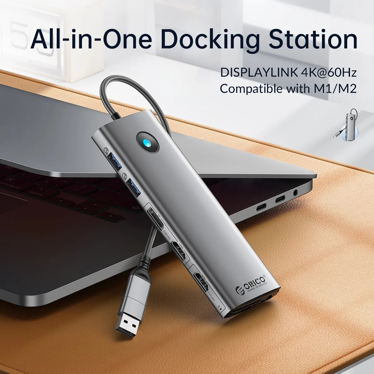 ORICO DisplayLink Docking Station Type USB C 3.0 to 4K60hz HDMI-Compatible DP PD100W SD Hub Adapter For Apple M1 M2 Windows Mac. 