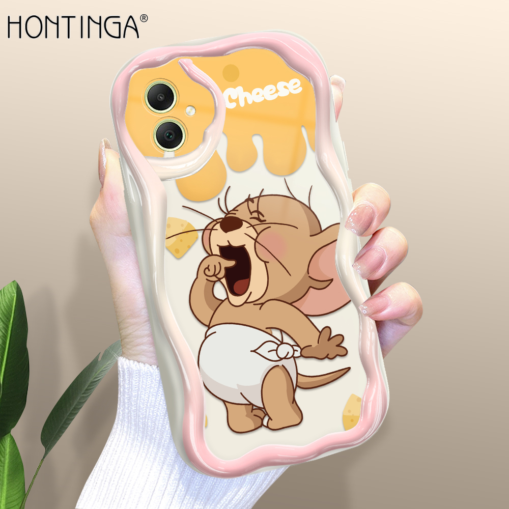Hontinga for Samsung A05 Back Cover Tom and Jerry Cream Texture Phone Case Wavy Edge Soft Silicone Cover