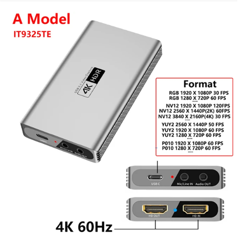 USB3.0 Video Capture Input 4K 60Hz Output 4K 30Fps 1080P 120Fps Board Capture Streaming for 4 X Capture Card(A) Easy Install. 