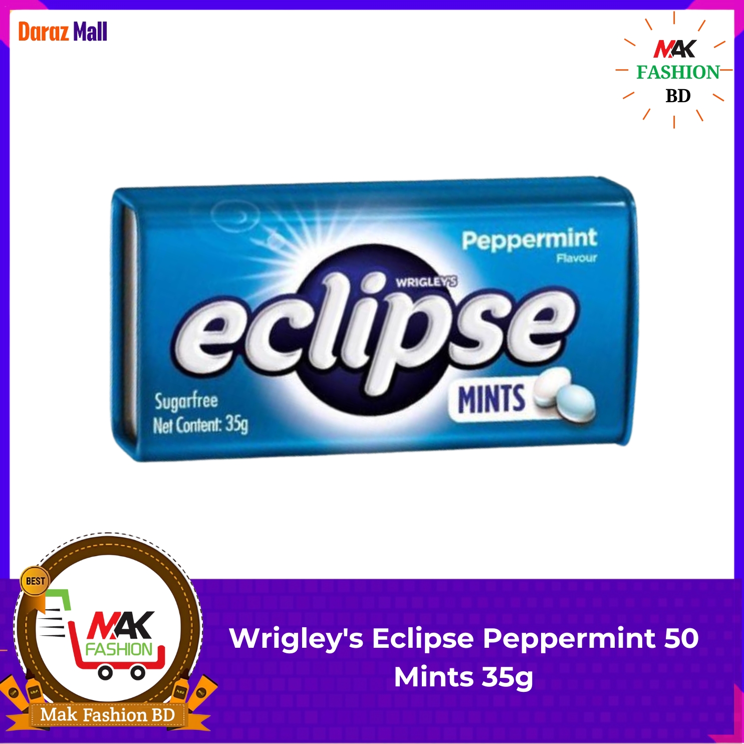 Wrigley's Eclipse Peppermint 50 Mints 35g MALAYSIA. 