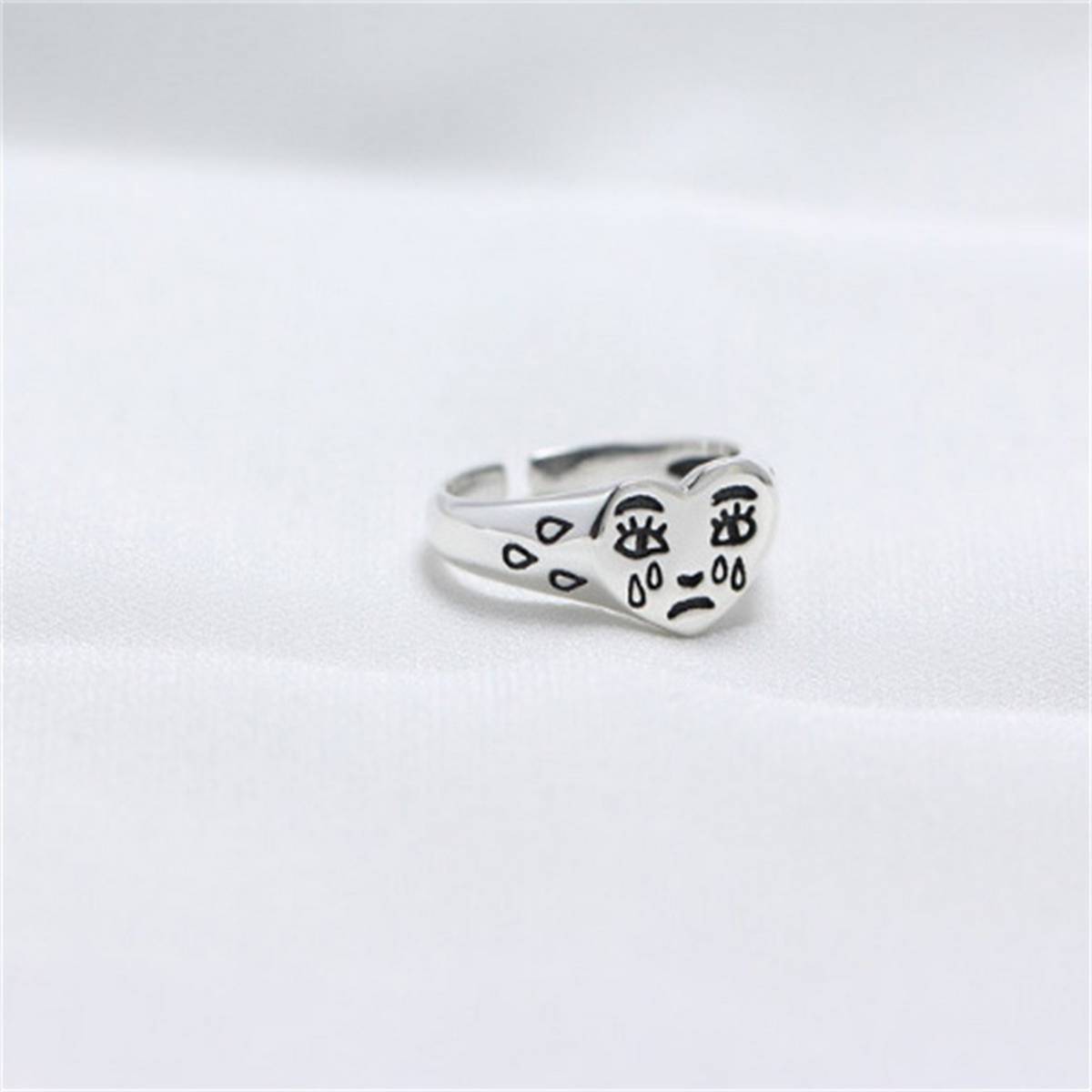 Sterling Silver Ring Crying Heart Ring Sterling Silver Skull Heart