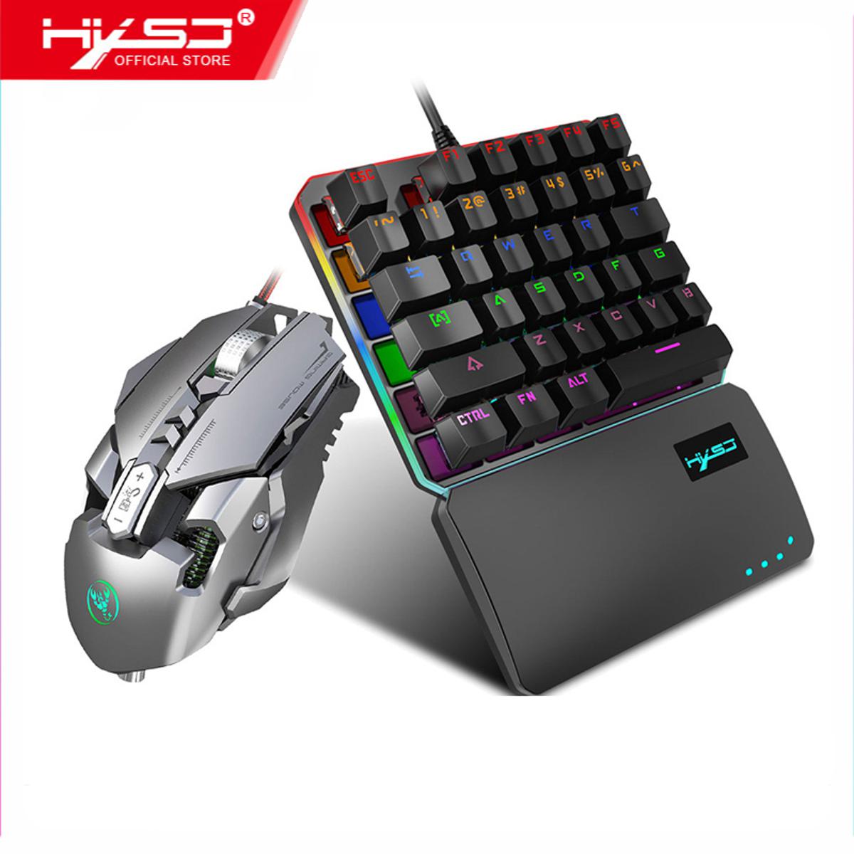 HXSJ V200+J800 Combo J800 Wired Gaming Mouse 7-key Macro Programming Mice & V200 Blue Switch One-handed Mechanical Keyboard Set Adjustable DPI Colorful RGB Light Effect