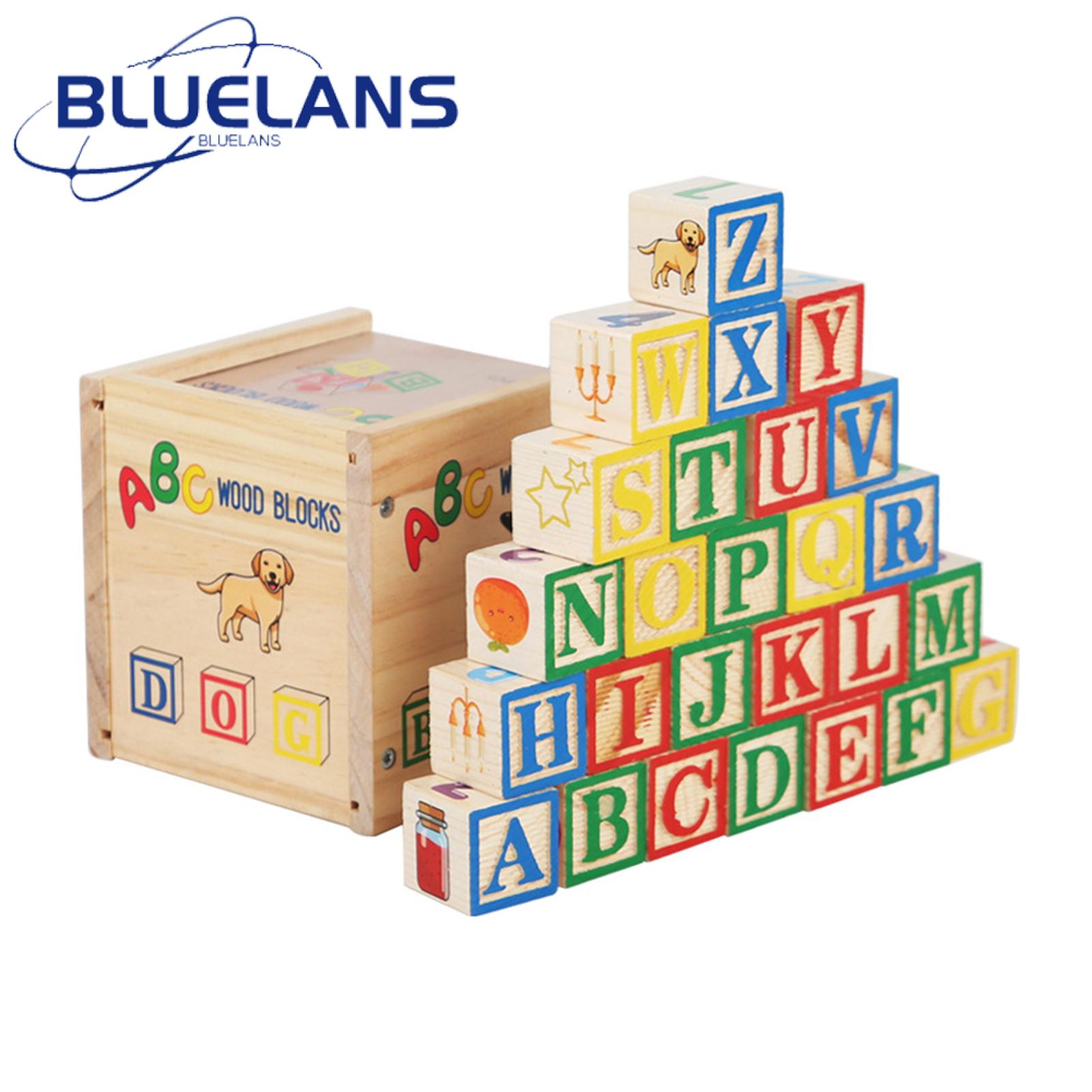 Alphabet Block Kit with Box Wooden Building Block Toy Set with Storage Box Educational Abc ter Number Learning Puzzle Cube for Kids Toddler Boys Girls Gift Alphabet Learning Blocks