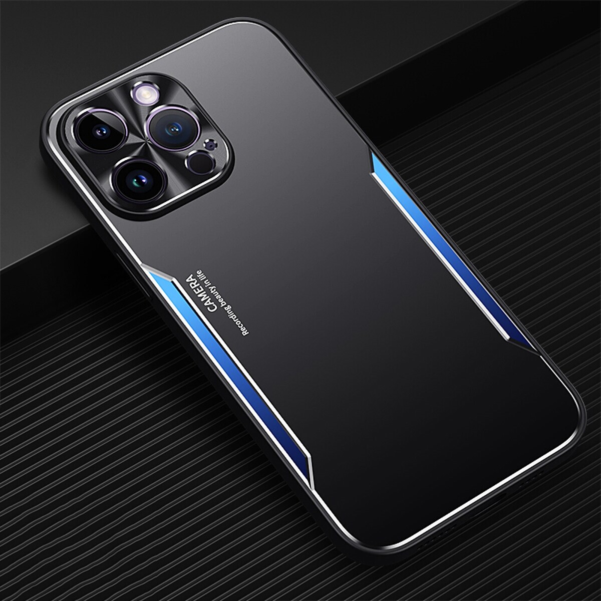 lthmy for iPhone 14 Pro case Electroplated Metal Back Panel Soft TPU Bumper Double Shockproof Protective Case