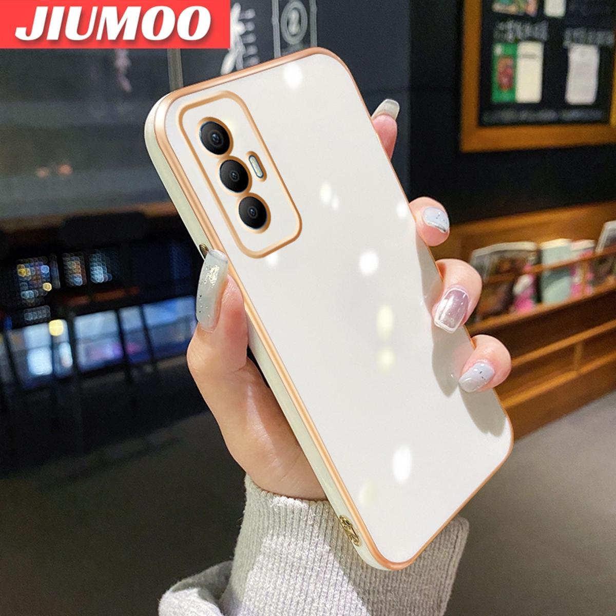 JIUMOO For Tecno Spark 8 Pro Case Macaron Color New Design Soft Silicone Square Phone Case Square Edge Pattern Luxury Plating Silicone Casing Full Cover Camera Shockproof Protection Case