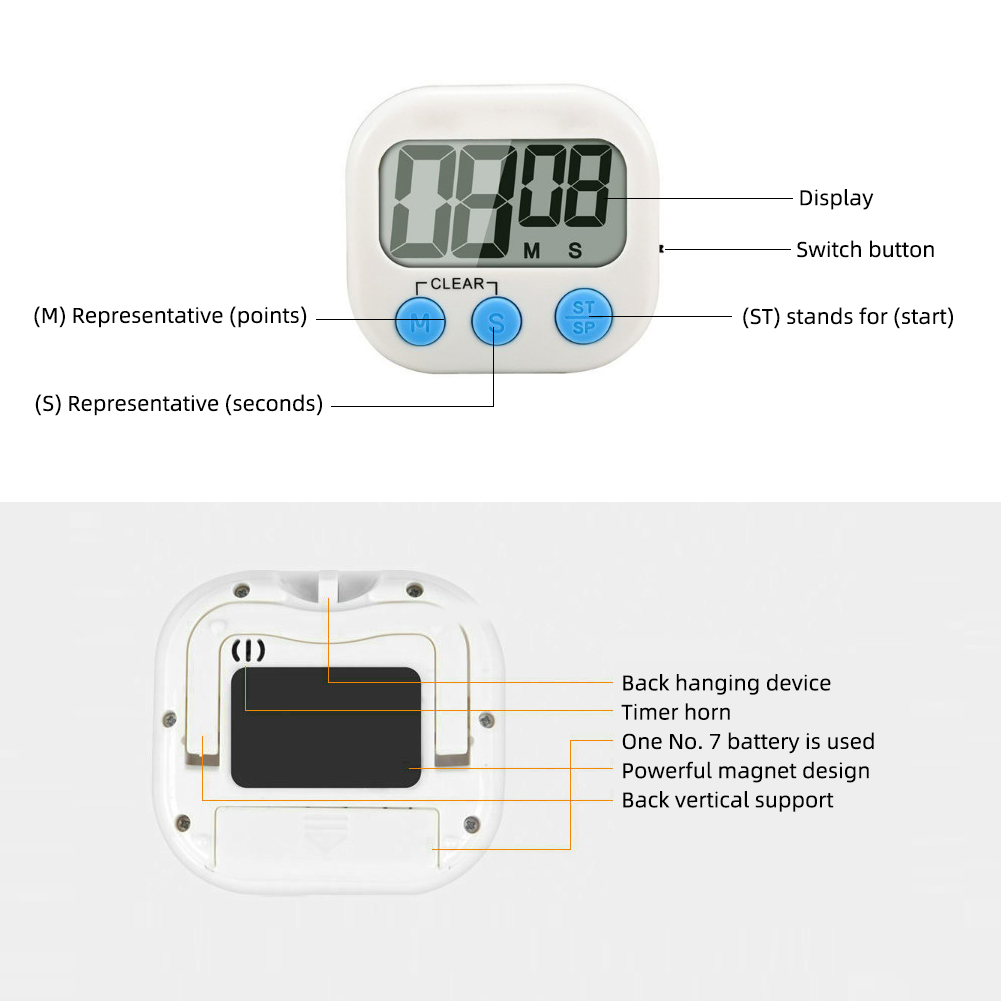 YIERYI Timer Reminder Kitchen TImer Digital Timer Manual Countdown Alarm with Stand Wall Mounted. 