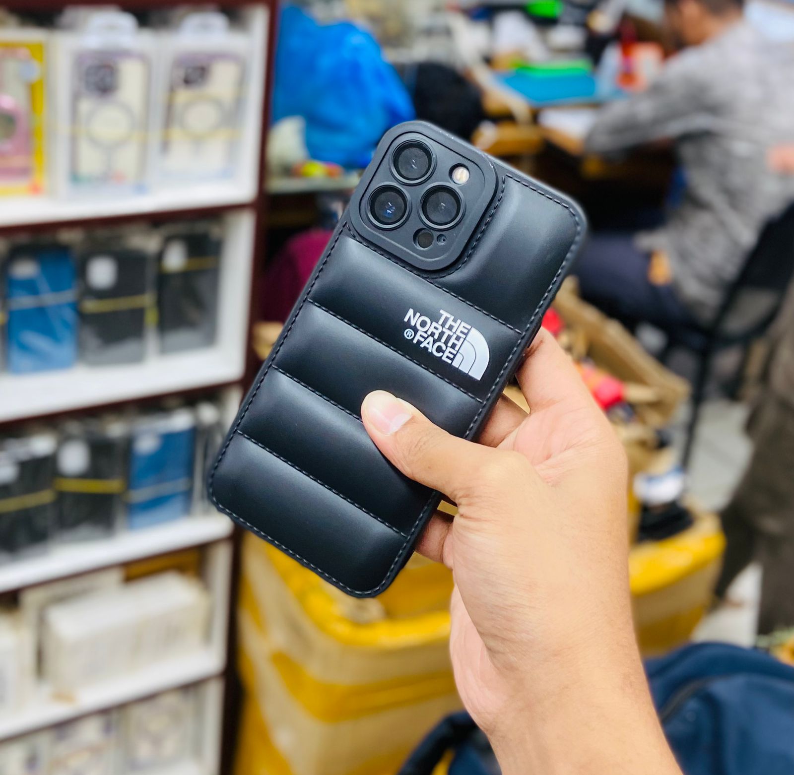 TPU The North Face Iphone Down Jacket 3D Puffer Case For iPhone Anti-fall Soft Phone Cover Mobile Case Cover - Black. 