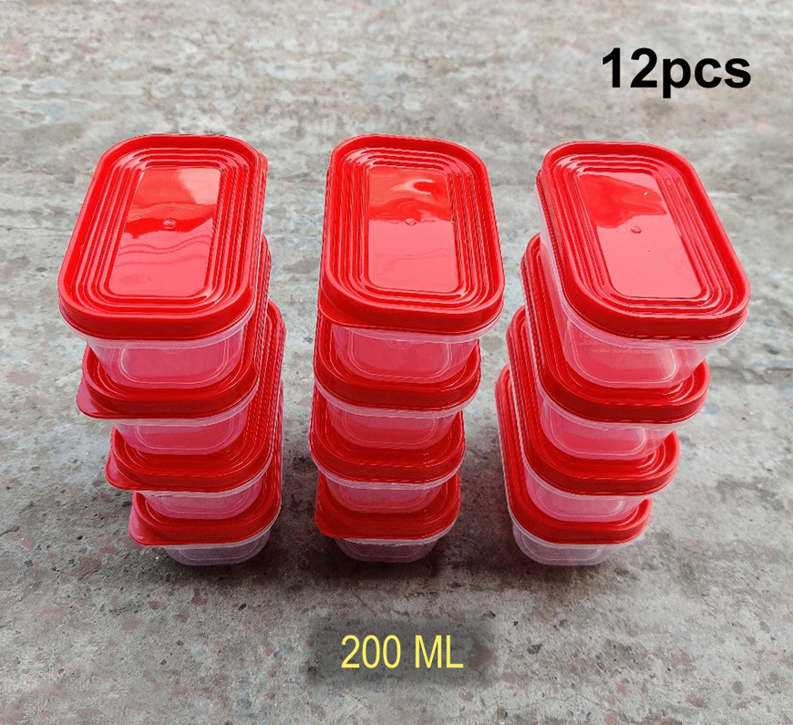 12 Piece Plastic Food Storage Small Box With Lid - 200 ML. 