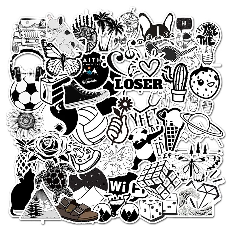 Vsco Stickers Black White 50PCS Waterproof Stickers Pack Girls For On Laptop PC Phone Suitcase Luggage Skateboard Toy Sticker