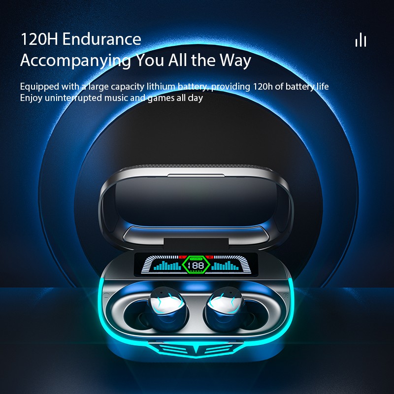 TWS Wireless Bluetooth 5.5 in Ear Earbuds Colorful LED Digital Display Atmosphere Breathing Light Game Headset E-sports Low Delay Headphones Handfree Headset. 