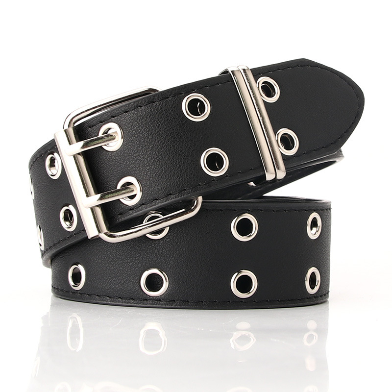 Korean version of women's casual pants belt new punk style belt women's double-row corn hollow wide belt wholesale
