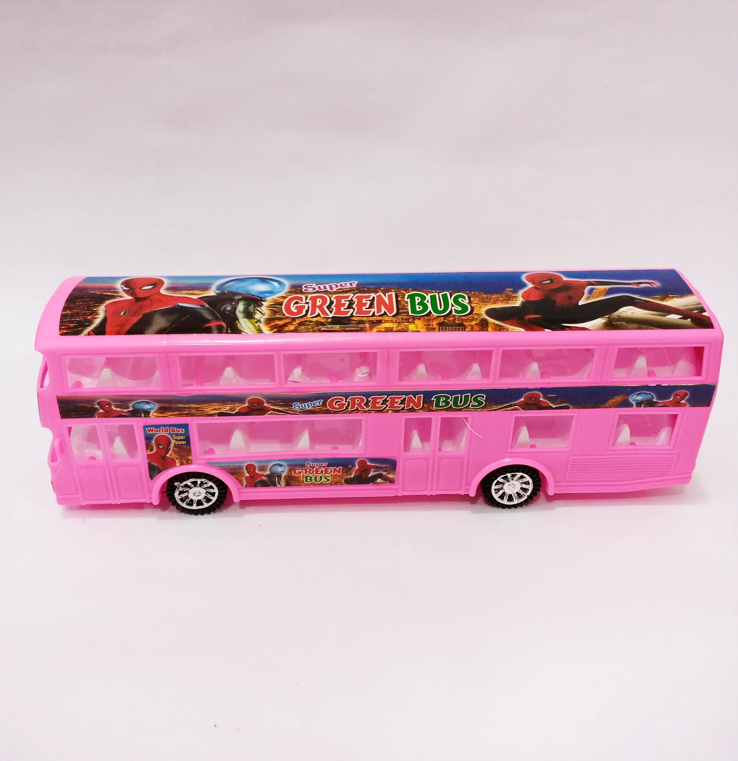 Double Deck Spider Bus Toy Car 11''inch For Kid- Plastic Toy