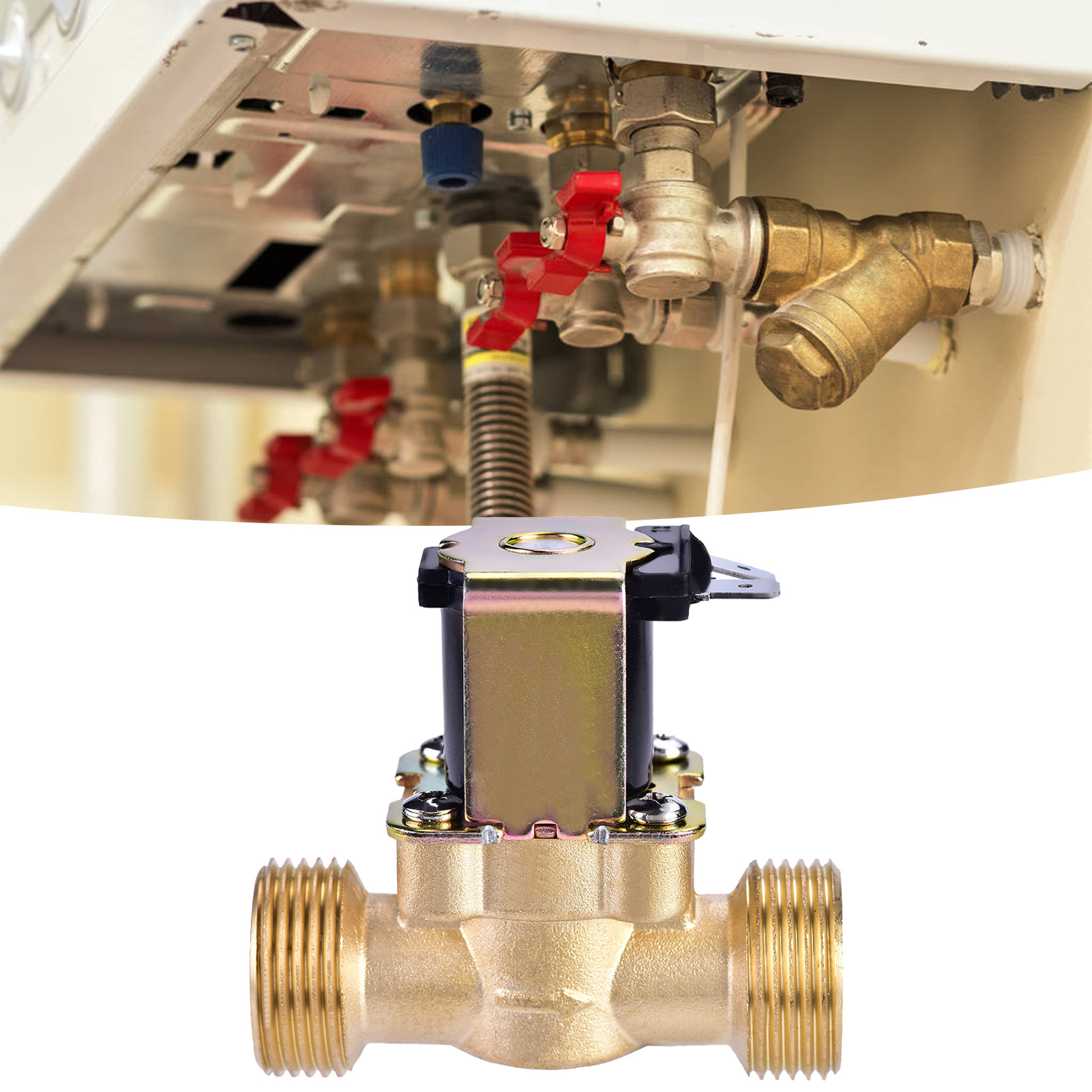 Electric Water Valve, Stable Brass Electric Solenoid Valve, for Prevent The Dry Burning Easy Install And Maintain. 