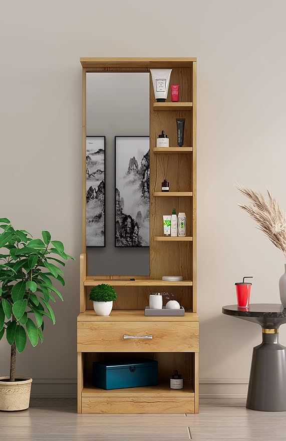 Bniture Dressing Table for Bedroom with 1 Drawer, Mirror and Huge Storage Space | Long Dresser Vanity Table with Mirror | 5 Year Warranty(Frosty White)72/24. 