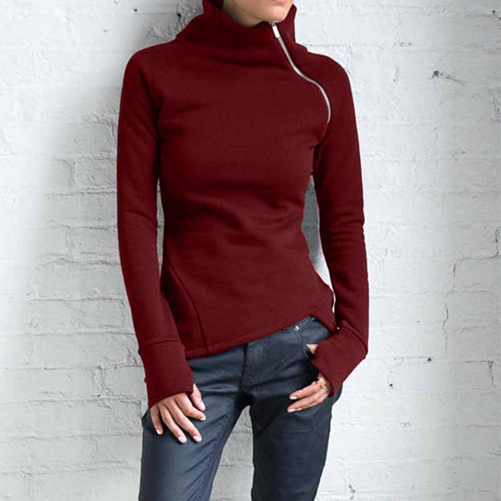 Womens Casual Solid Long Sleeve Jumper Sweaters Blouse Tops
