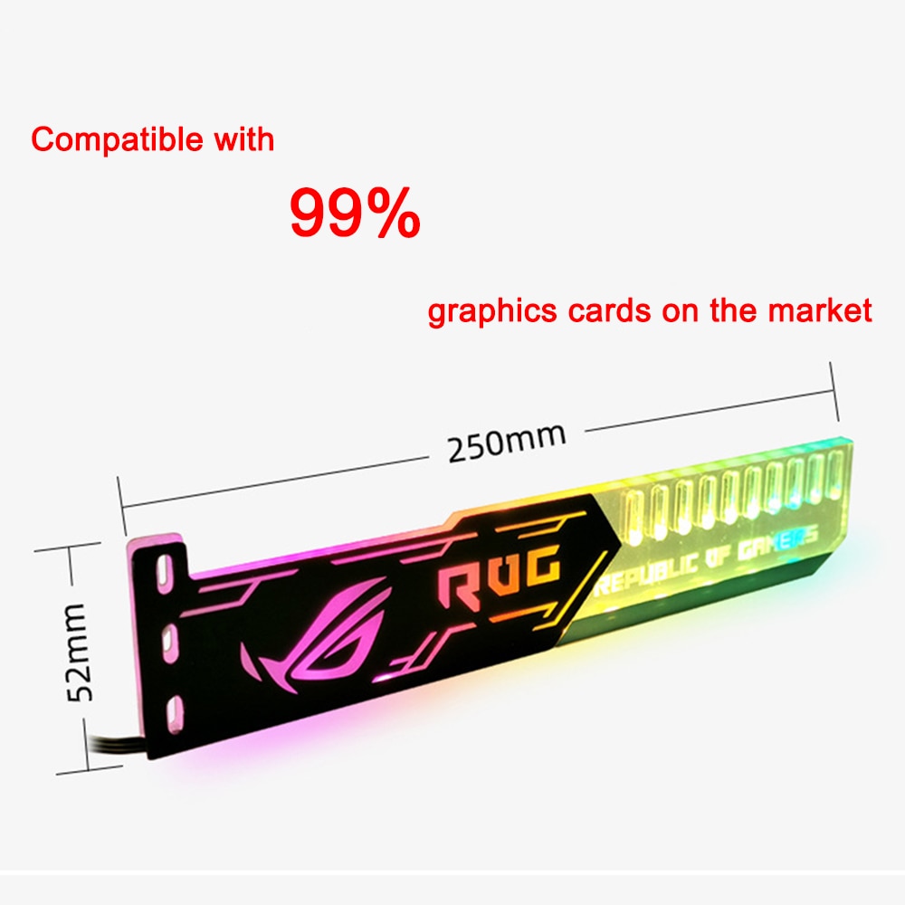 Coolmoon RGB LED Light Graphics Card Brket 25cm/28cm 5V Small 4PIN GPU Suprt VGA Holder for Computer Chassis PC -ROG28CM w Music. 