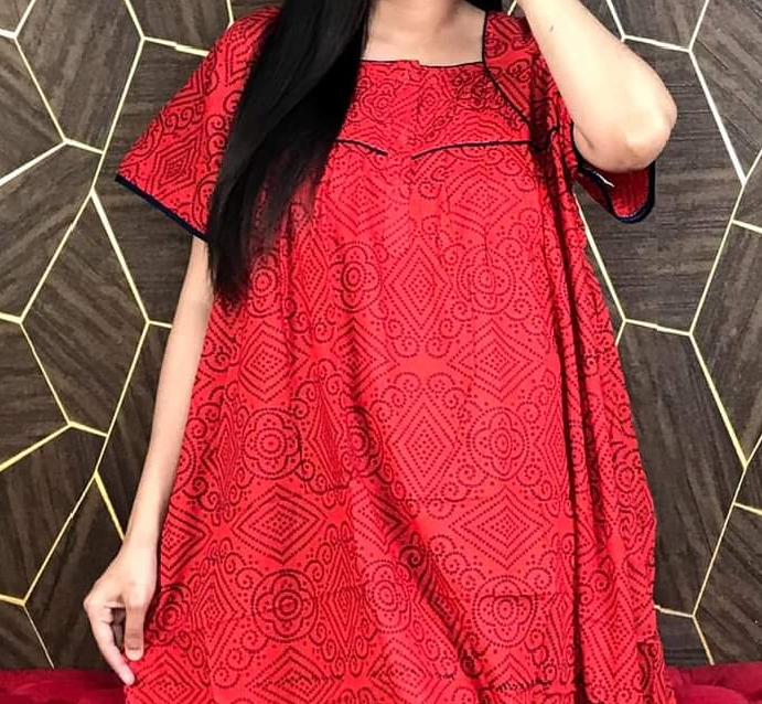 Women's Printed Cotton Maxi Dress - Stylish Design, Available in Multiple Sizes. 
