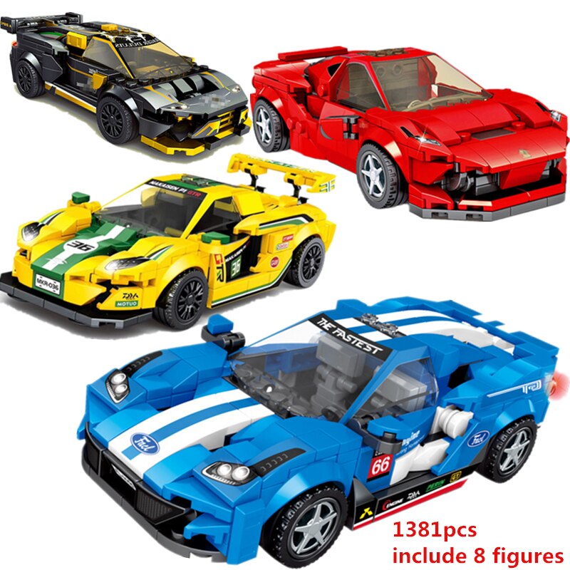 【happy one】2020 NEW Technic Speed Champion bricks race Mustang GT GTR P1 Car Model Creator For Children. 