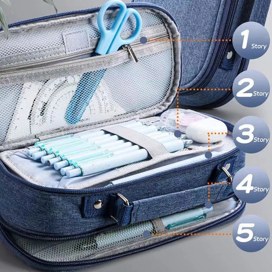 Portable Large Capacity Pencil Case Upper Pen Box Multifunctional Stationery Bag Boy Back to School Office Supplies Stationery. 
