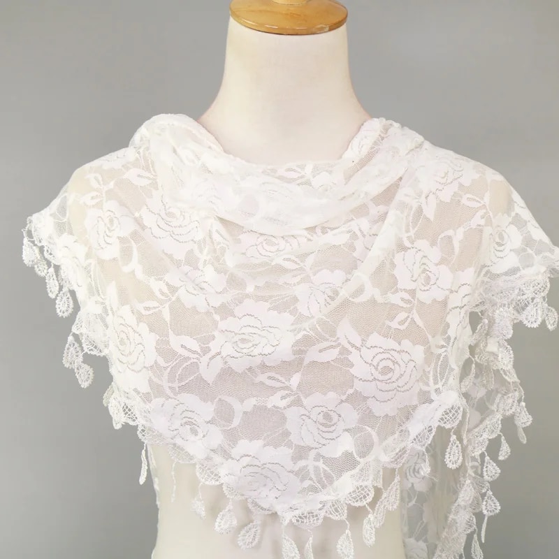 Fashion Triangle Veil Scarf Solid Polyester Jacquard Rose Shawl Church Prayer Headband For Women Muslim Wedding Turban 160*50cm. 