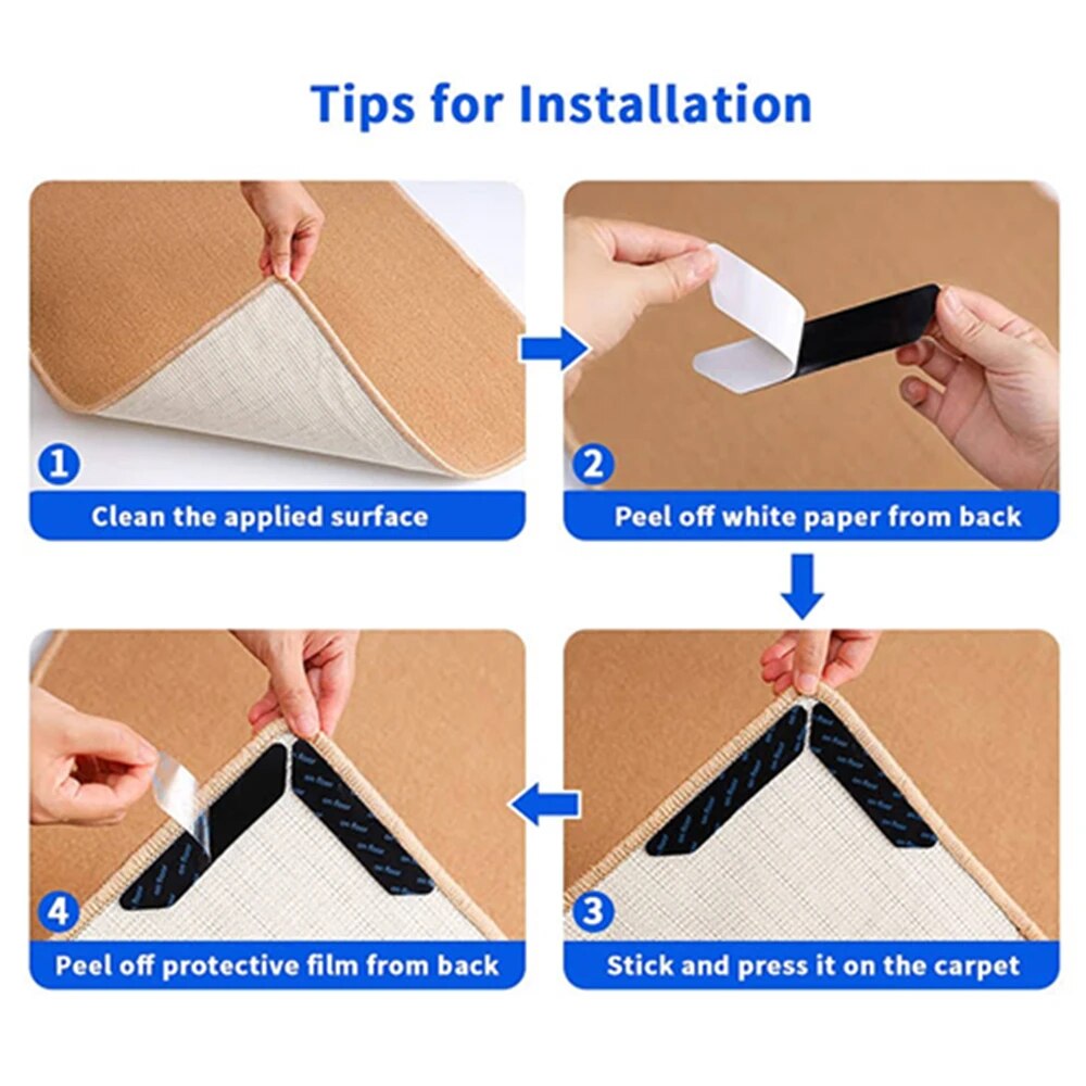 4/8/16/24Pcs Reusable Carpet Stickers Non-Slip Washable Rug Stickers Trapezoid-shape Carpet Sticker Can Be Cut. 