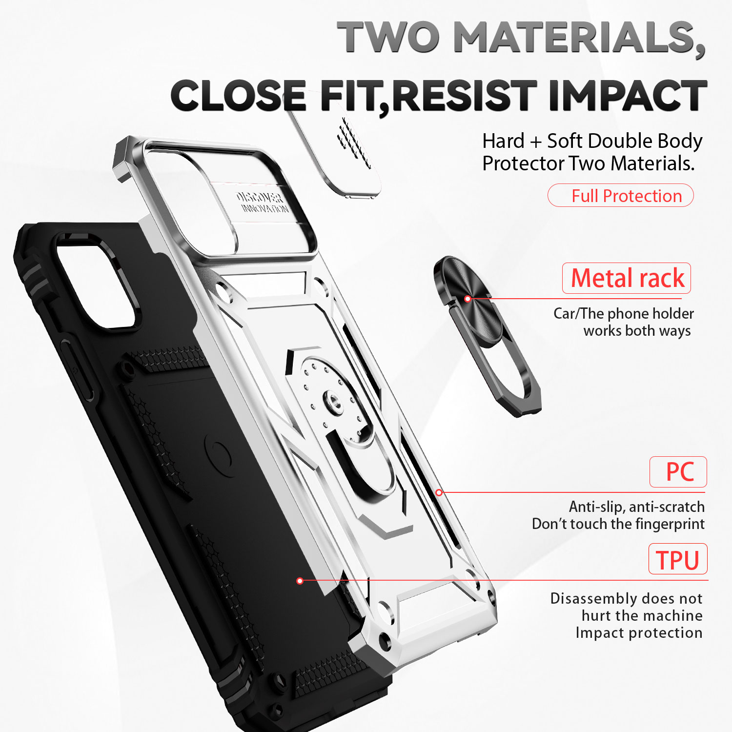For iPhone 12 Mini Case with Slide Camera Cover, 360° Ring Holder Metal Kickstand, work for Phone Holder Car Mount, Drop Peep Protection. 