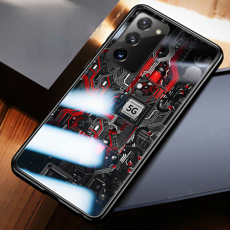 For Samsung Galaxy S20 Case Explorer Version Theme Back Cover Tempered Glass Protector Back Cover for Samsung S20 Back Cover Clear Circuit Board Design Full Coverage For s. 