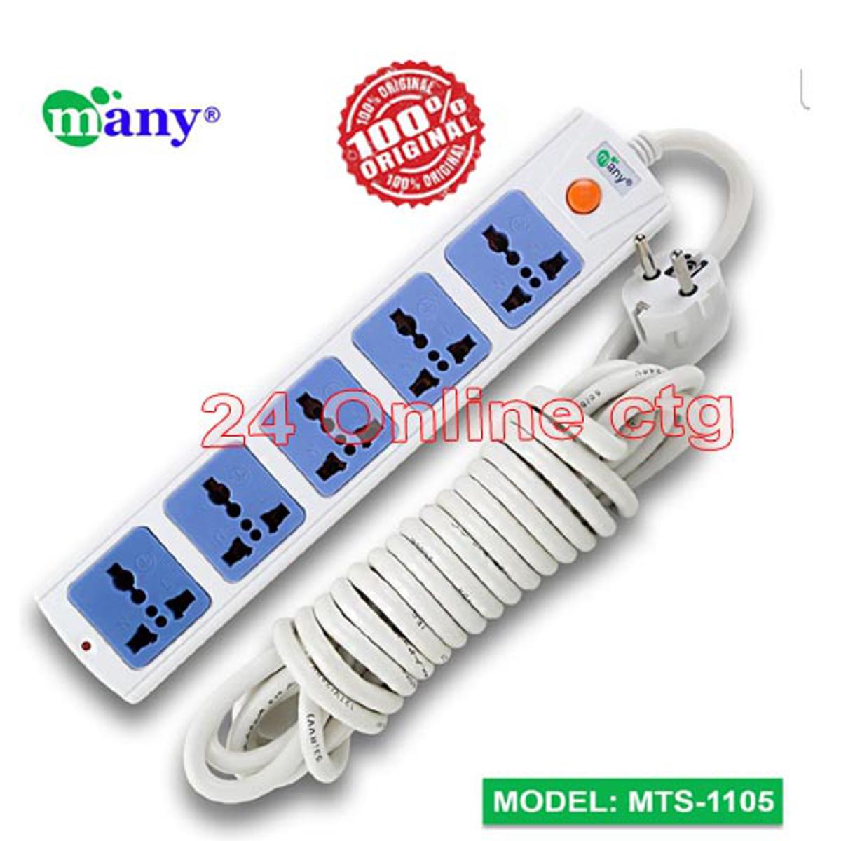 2 Pin 5port, 10A/13A  2500w Max, Socket Multi Plug Model -1105, 6 feet Cable