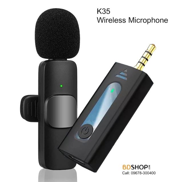 K35 Single Wireless Microphone 3.5mm Supported for Camera, Sound card, Smartphone (Single Mic, single receiver)