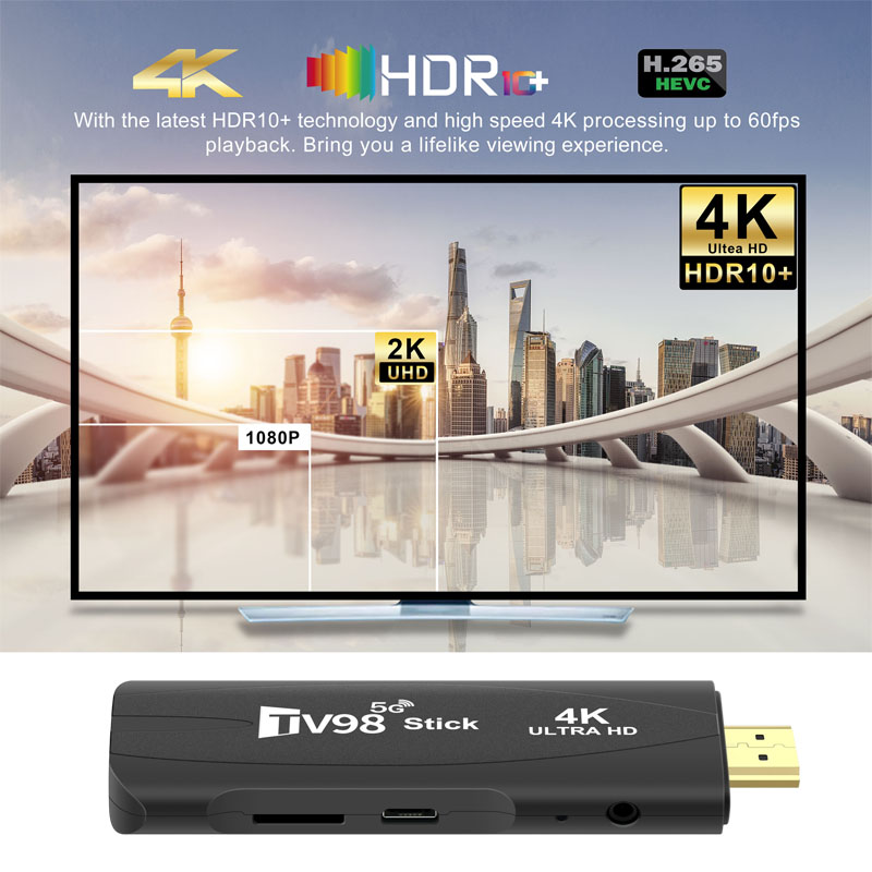 Ultra HD TV98 TV Stick Android 12.1 4K Smart Android TV Box 2.4G 5G WiFi Smart TV Box H.265 Network Media Player Set Top Box. 
