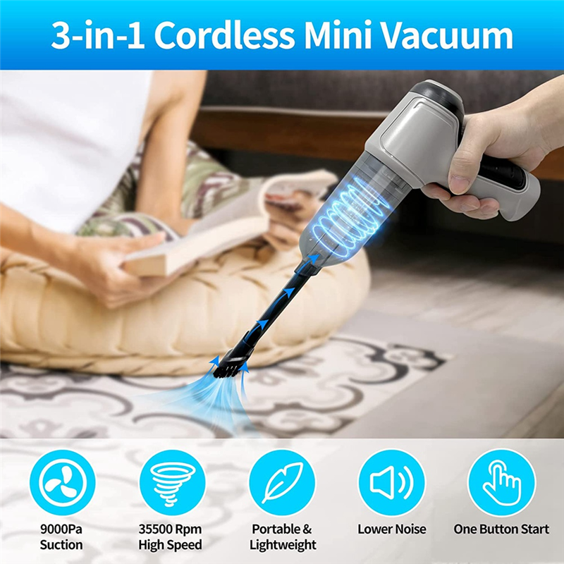Compressed Air Duster 3In1 Mini Vacuum Reusable Rechargeable Cordless