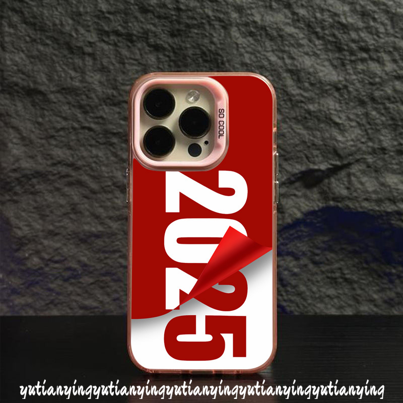 Red New Year 2025 Letter Case for Realme C67 C51s C55 C63 C35 C65 C61 C53 C20 C15 C33 C25 C31 C51 C30 C12 C21 Note 60 50 C17 C11 C21Y C25Y 9i 5 8i 11 5i Narzo N63 Plated Metal Lens Case. 