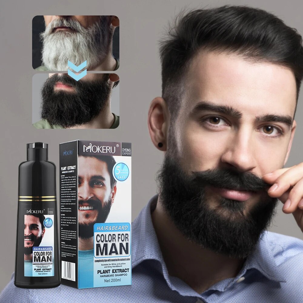 200ml Natural Permanent Beard Dye Shampoo Long Lasting Beard Coloring For Men Removal White Grey Hair Color Cover Beard Care
