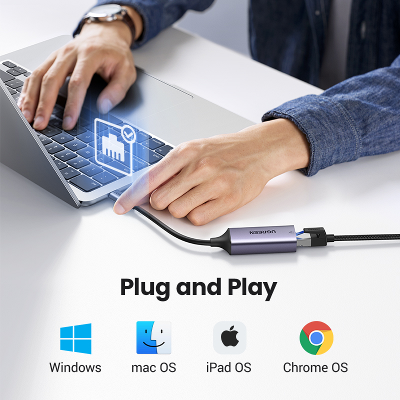 UGREEN USB C to Ethernet Adapter RJ45 to Thunderbolt 3 Type C Gigabit Network LAN Converter 10 100 1000Mbps for MacBook Pro Air, iPad Pro, Galaxy S20 S10 S9, XPS 13 15, Surface Book 2 Go, Chromebook Network Card USB Ethernet. 