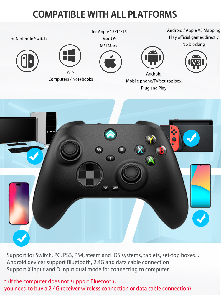Computer Wi Gyroscope Joystick Transmitter 3D Game Controller Wireless BT Game Controller Mechanical PC Hall Touch Suitable for PCndows 7 10 11. 