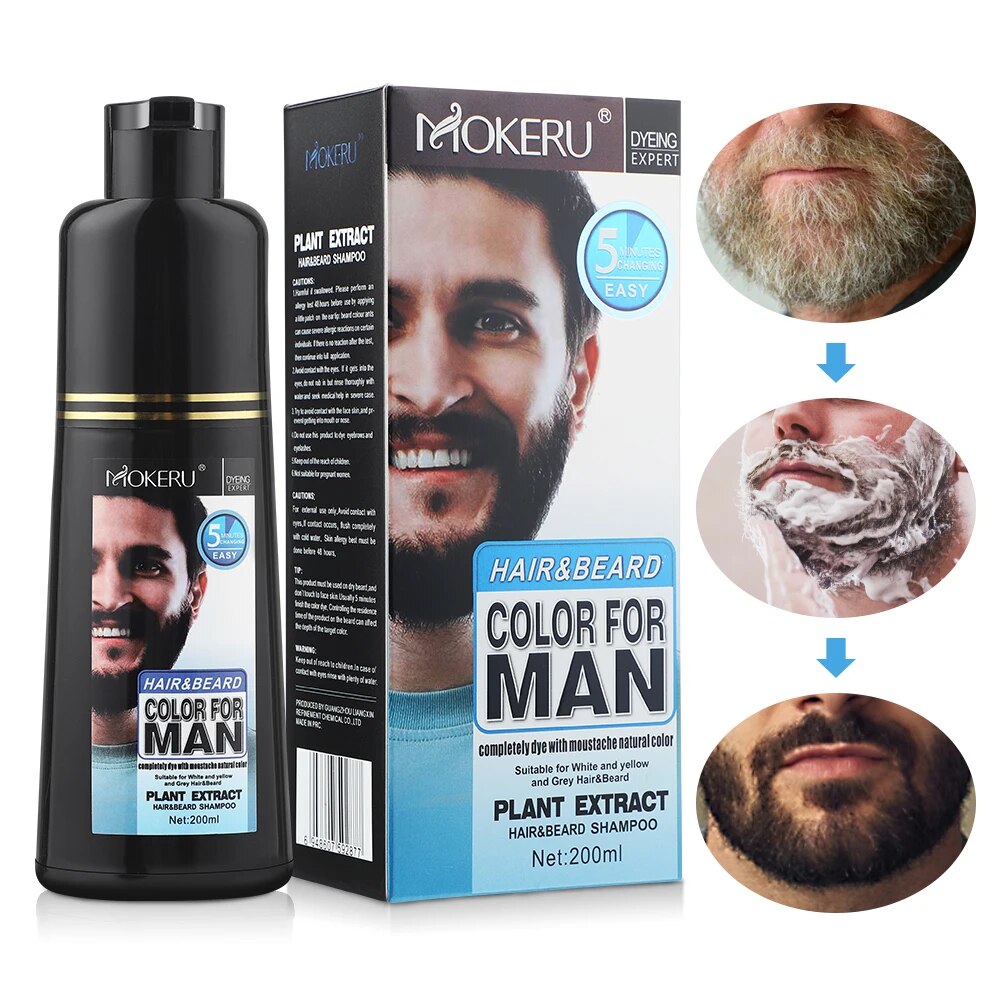 200ml Natural Permanent Beard Dye Shampoo Long Lasting Beard Coloring For Men Removal White Grey Hair Color Cover Beard Care. 