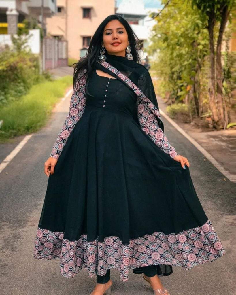 Stylish Addition - Linen Fabrics EID Collection Readymade Skin Print Gown Three Piece For Girls/Women. - Sustainable Choice. 
