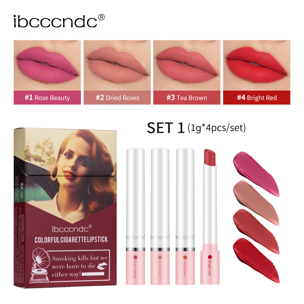 Cross border ibcccndc cigarette tube lipstick matte non-stick cup easy to color cigarette lipstick set