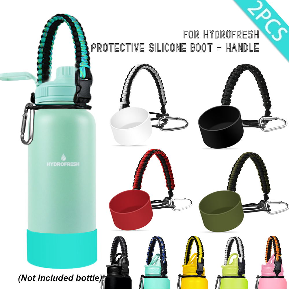 Hydrofresh Accessories 1 Liter Hydro Fresh Tumbler Accessories 650ml Silicon Boot with Paracord Handle for tumbler Wide Mouth Water bottles Hydro Fresh Accessories Silicone Boot for Tumbler Paracord Handle Set