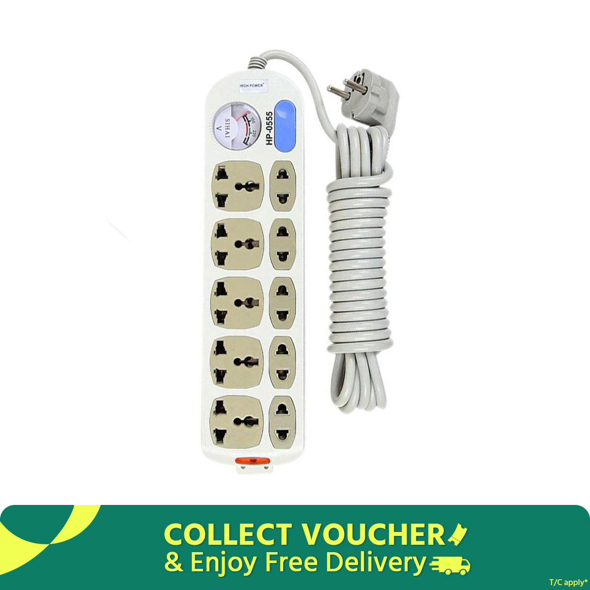 Multiplug 10-Port Socket HP-0555 - 5 Meter | Efficient Power Distribution with 16ft Reach for Ultimate Convenience