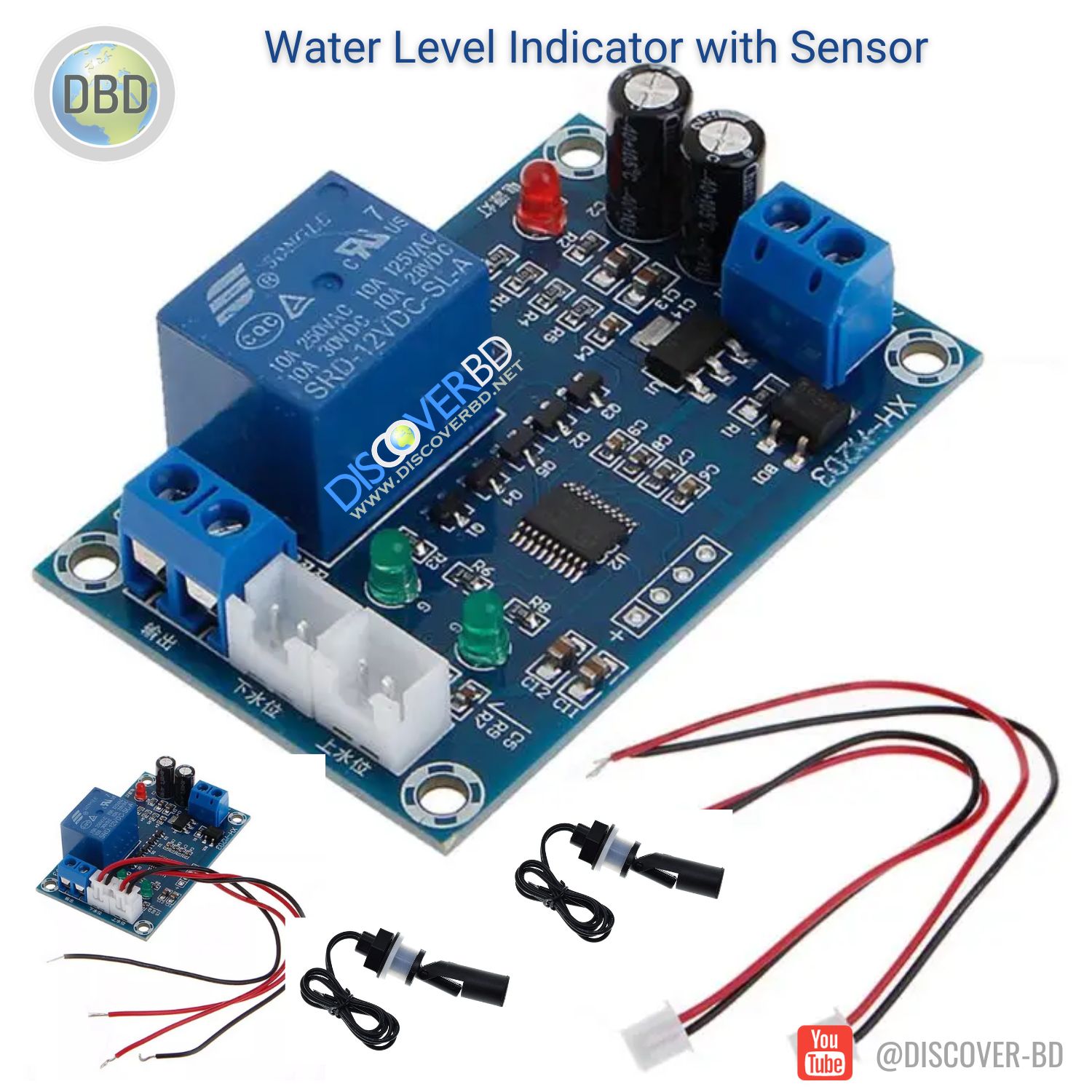 Automatic Water Level Indicator with 2 Pcs Water Level Sensor. 